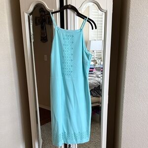 Banana Republic Aqua Eyelet-Trim Midi Dress